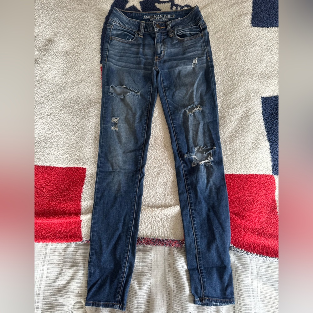 American Eagle Outfitters Distressed Dark Blue Skinny Jeans